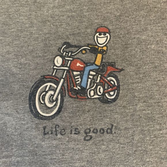 Life is Good Men’s Size Medium Gray Short Sleeve T-Shirt Motorcycle Rider - Picture 1 of 12